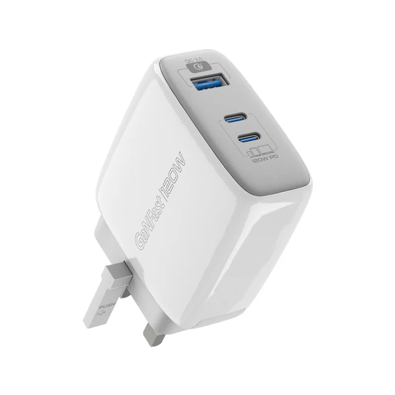 Promate 120W Super-Speed Ganfast Charger With Power Delivery & Quick Charge 3.0, White