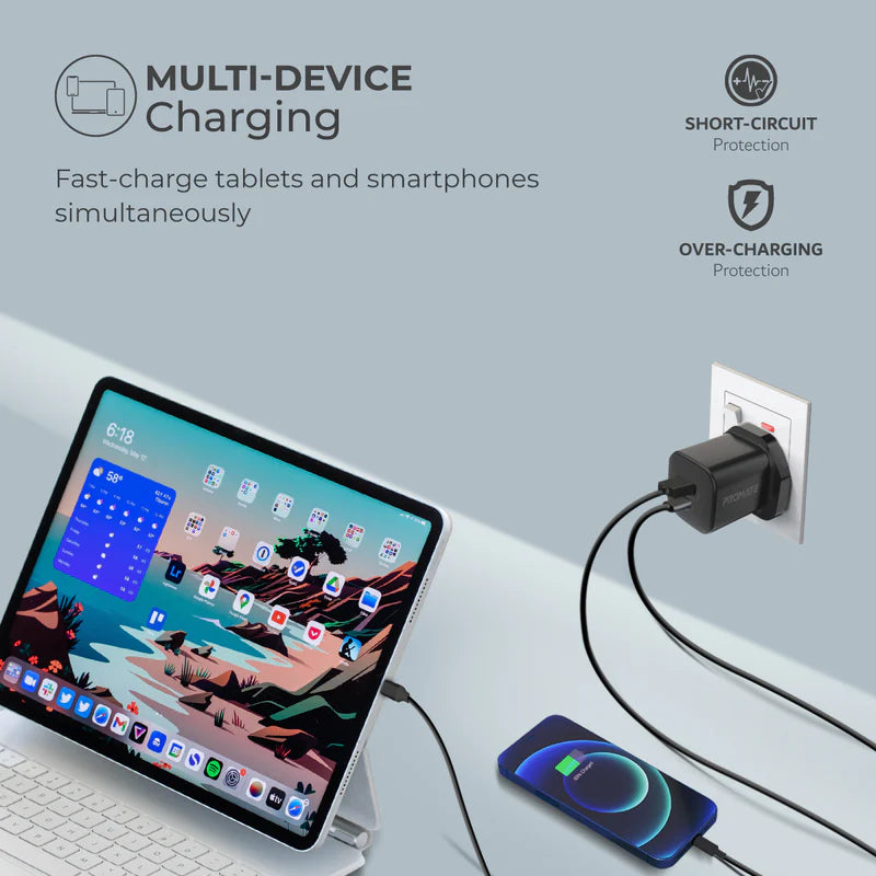 Promate 33W Power Delivery Ganfast Charging Adapter, Black