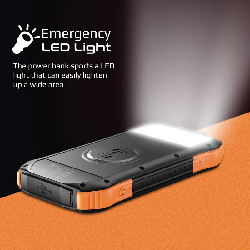 Promate 10000Mah Rugged Ecolight Solar Power Bank (20W, Wireless Charging, Usb-A & Usb-C)