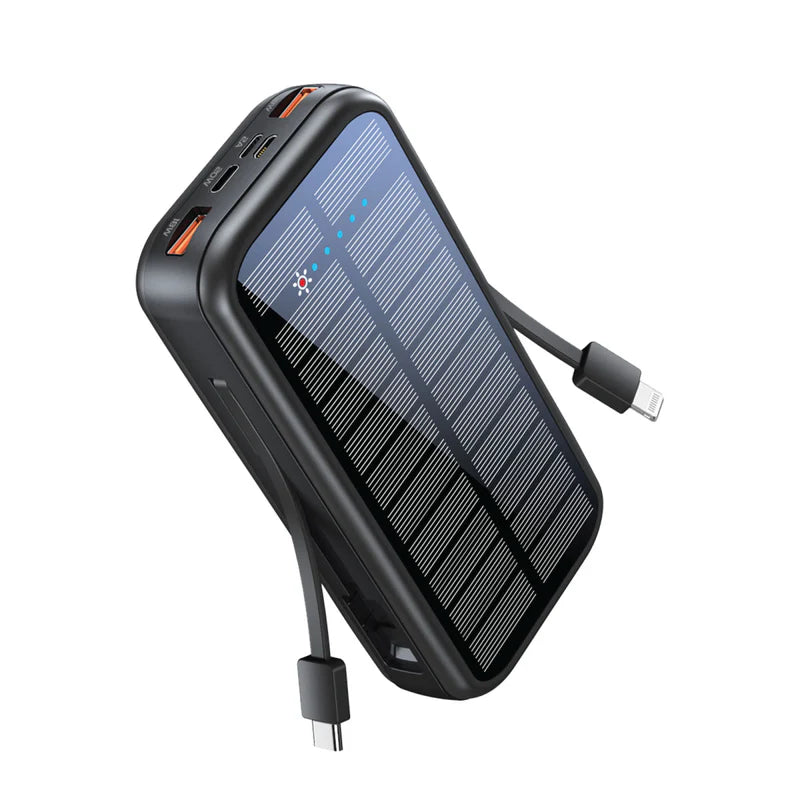Promate 20000Mah Ecolight Solar Power Bank (20W, Built-In Usb-C & Lightning Cables)