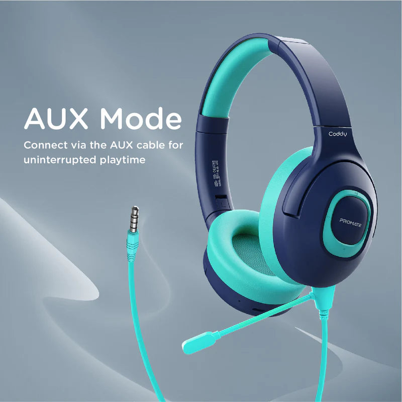 Promate Hi-Definition Safeaudio™ Wireless Headphone, Aqua