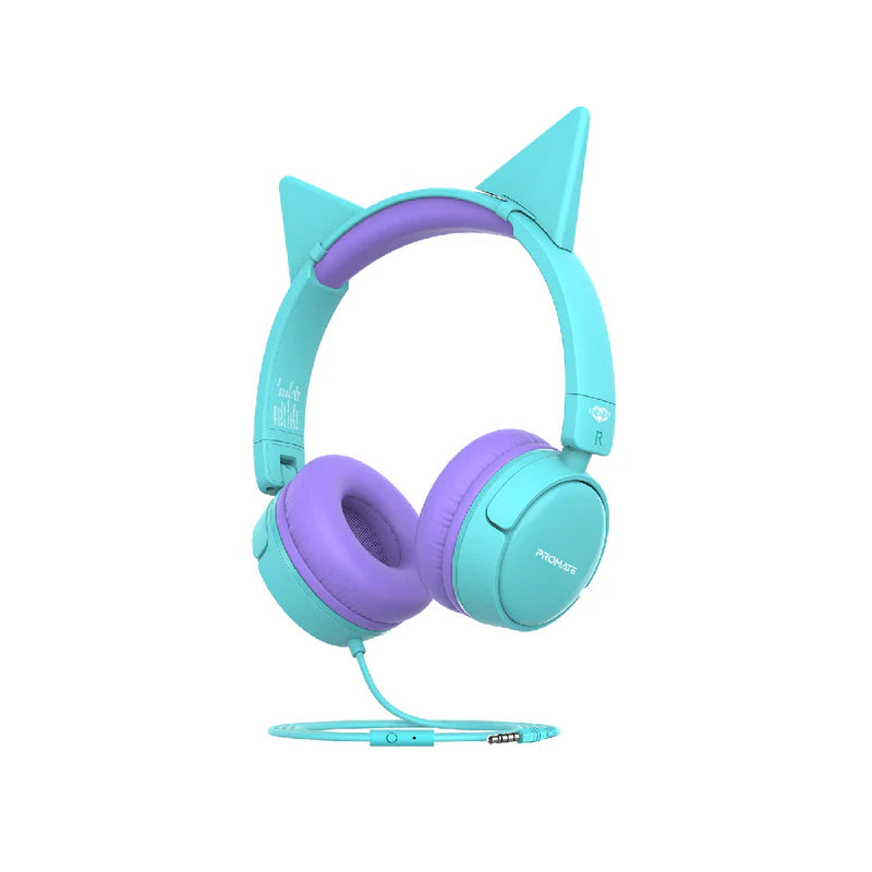 Promate Kidsafe Kawaii Style Wireless Kids Headset, Aqua Jewel