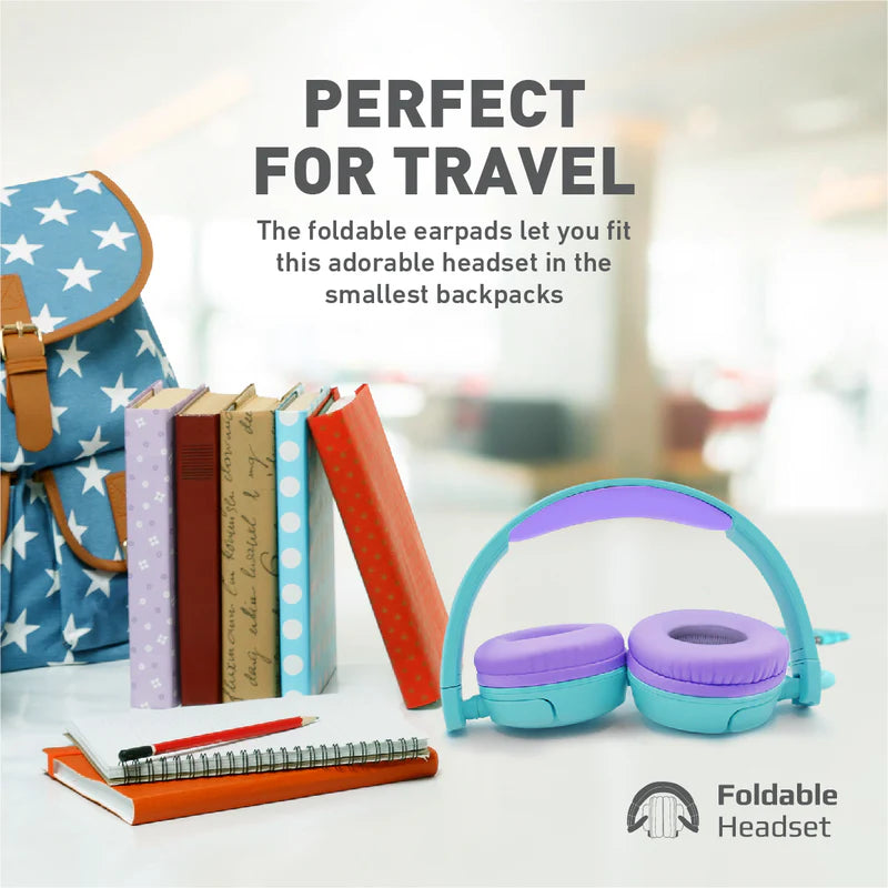Promate Kidsafe Kawaii Style Wireless Kids Headset, Aqua Jewel