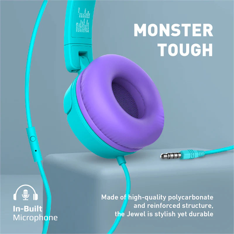 Promate Kidsafe Kawaii Style Wireless Kids Headset, Aqua Jewel