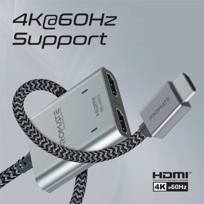 Promate 4K@60Hz Hdmi® Splitter Cable With Dual Hdmi® Ports 100Cm