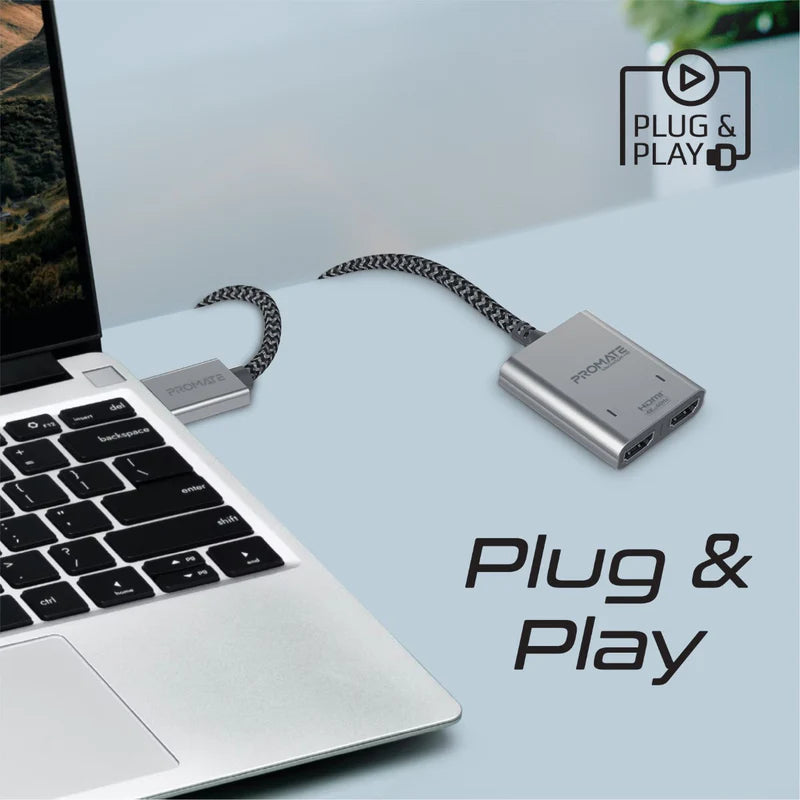 Promate 4K@60Hz Hdmi® Splitter Cable With Dual Hdmi® Ports 100Cm