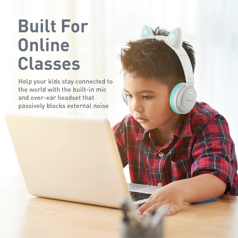 Promate Kidsafe Kawaii Style Wireless Kids Headset, Aqua Panda