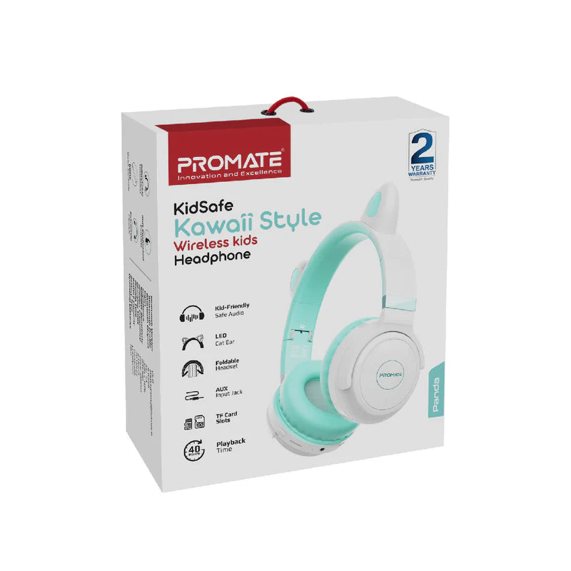 Promate Kidsafe Kawaii Style Wireless Kids Headset, Aqua Panda