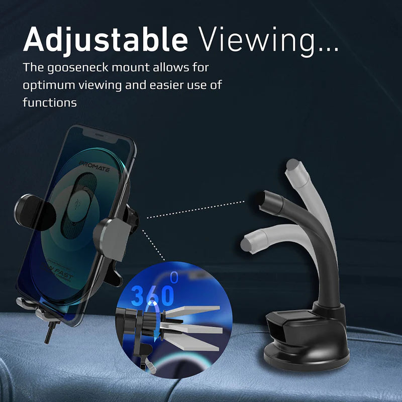 Promate 15W Smart Sensor Car Wireless Charger, Black