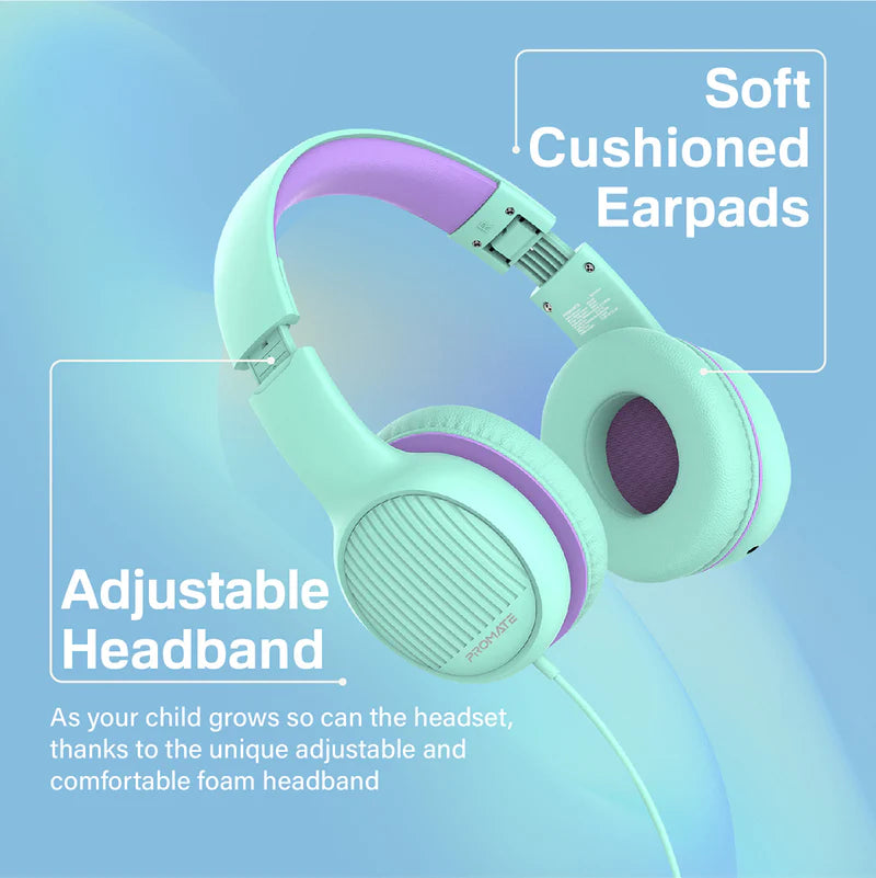 Promate Over-Ear Hi-Definition Safeaudio™ Wired Headset, Emerald