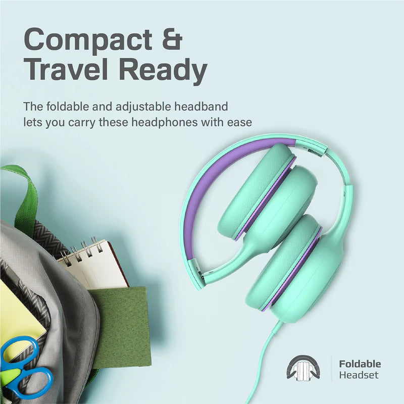 Promate Over-Ear Hi-Definition Safeaudio™ Wired Headset, Emerald