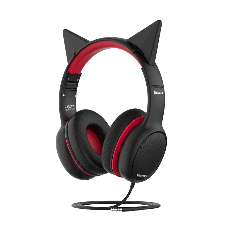 Promate Over-Ear Hi-Definition Safeaudio™ Wired Headset, Onyx