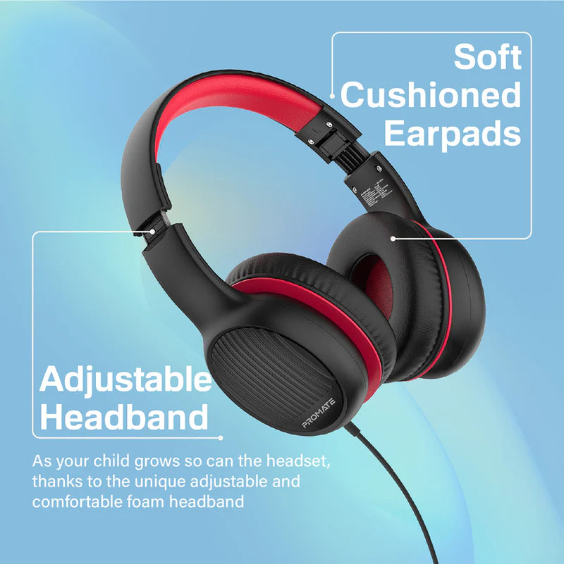 Promate Over-Ear Hi-Definition Safeaudio™ Wired Headset, Onyx