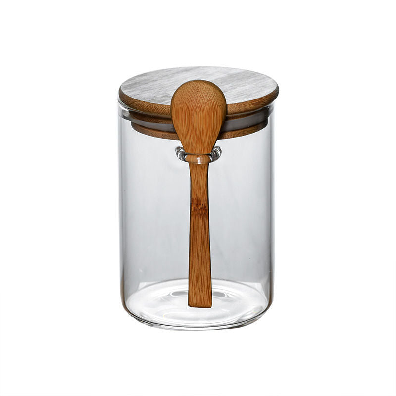 Glass Sealed Jars With Bamboo Lids and Spoon Airtight - 500ML