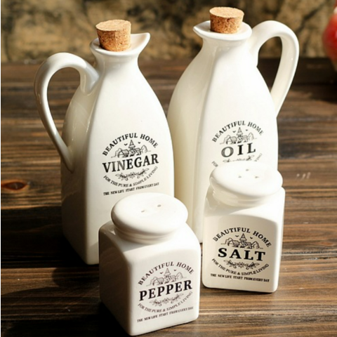 Marble Handmade White and Green Onyx, Kitchen Décor, 2X Bowls and 2X Jar