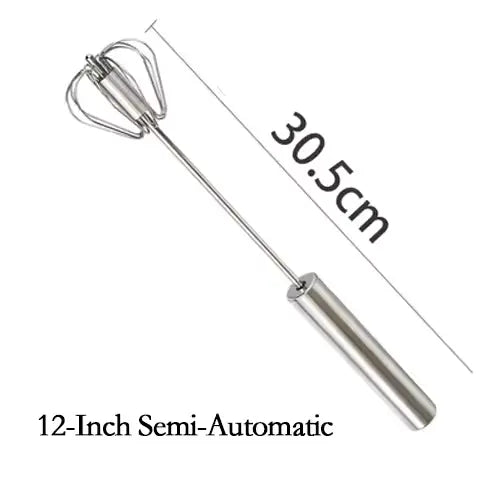 Stainless Steel - 12 Inch, Egg Whisk Hand Push Rotary Whisk Blender Versatile Milk Frother