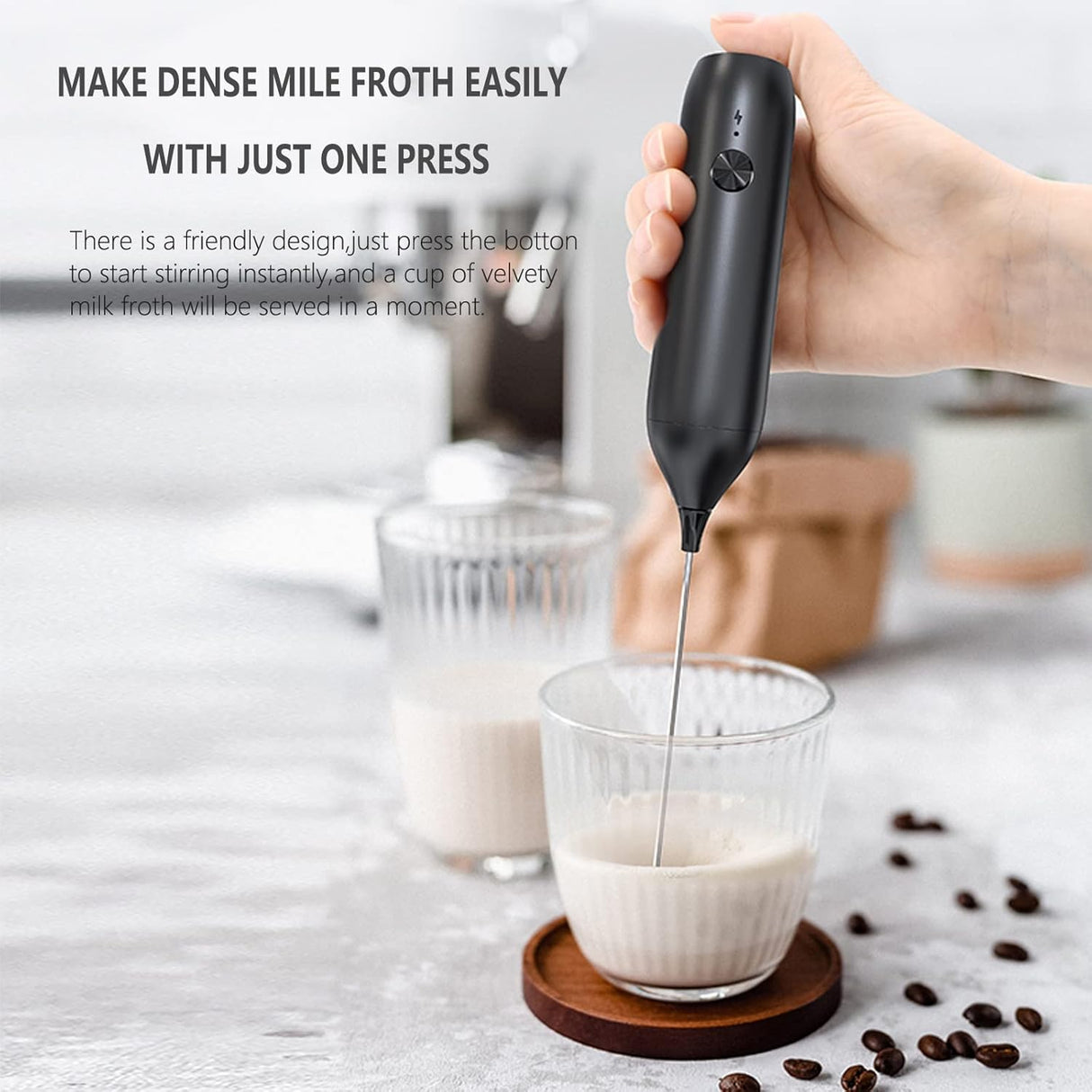 Electric Milk Frother Food-Grade Material Kitchen Whisk, Size: 22Cm With Stand