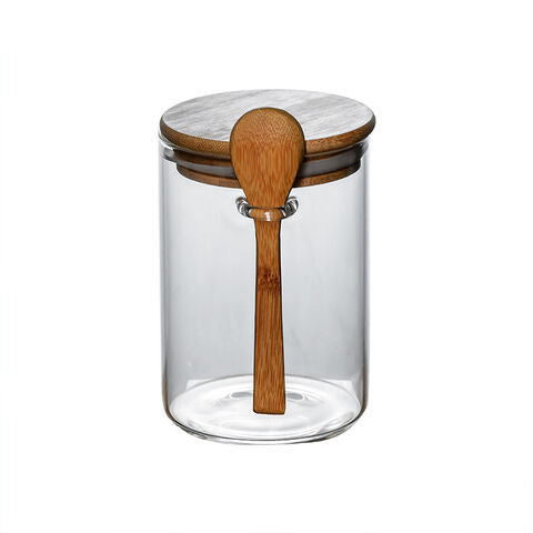 Glass Sealed Jars With Bamboo Lids and Spoon Airtight - 600ML