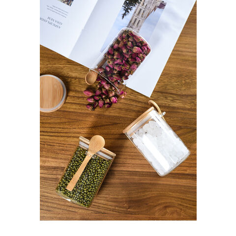 Glass Sealed Jars With Bamboo Lids and Spoon Airtight - 400ML