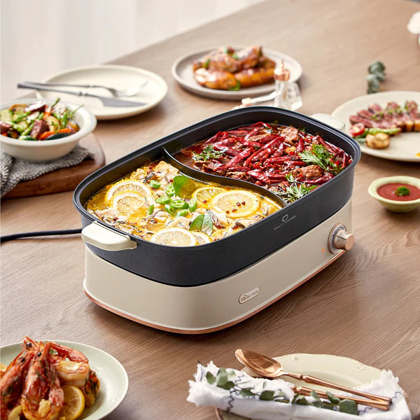 Bear Steamboat & Bbq Grill, Multi Cooker With 6L Yuanyang Non-Stick Pot