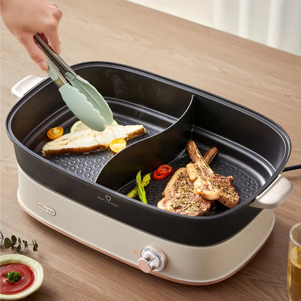 Bear Steamboat & Bbq Grill, Multi Cooker With 6L Yuanyang Non-Stick Pot