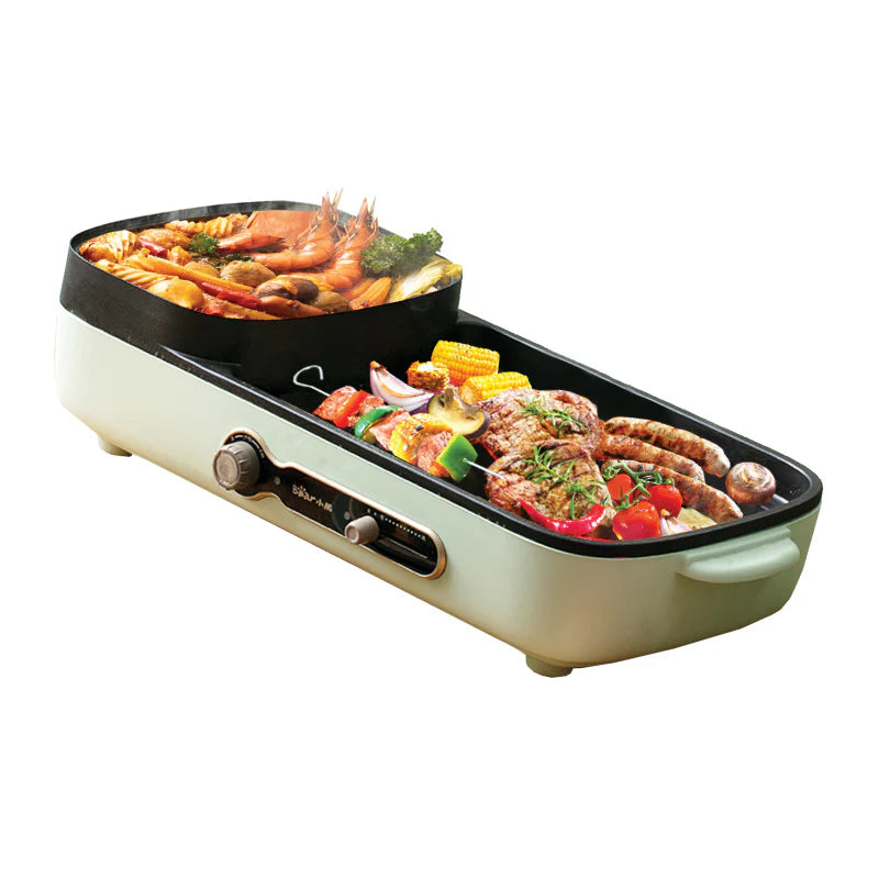 Bear Steamboat With Bbq Grill, 2 In 1 Multi Cooker With Non-Stick Inner Pot