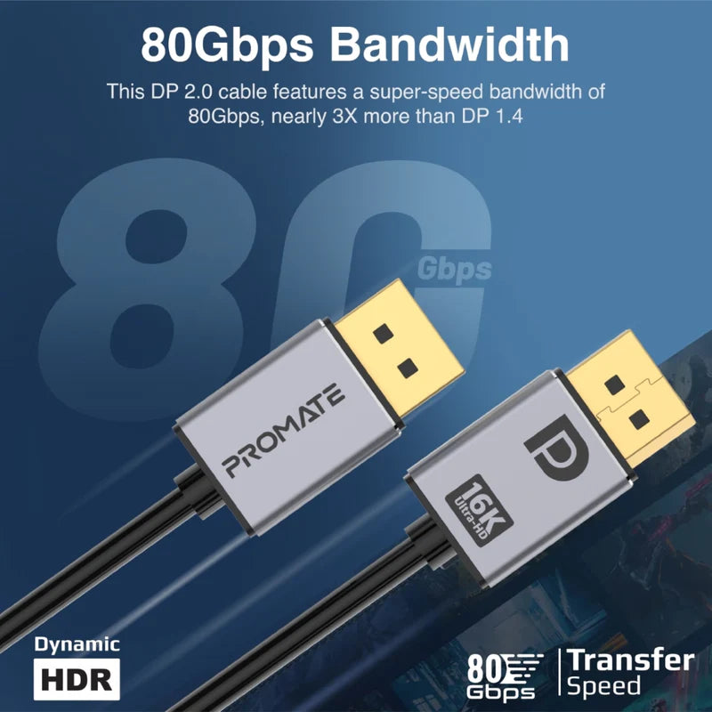 Promate 16K@60Hz High Display Port 2.0 Cable 200Cm