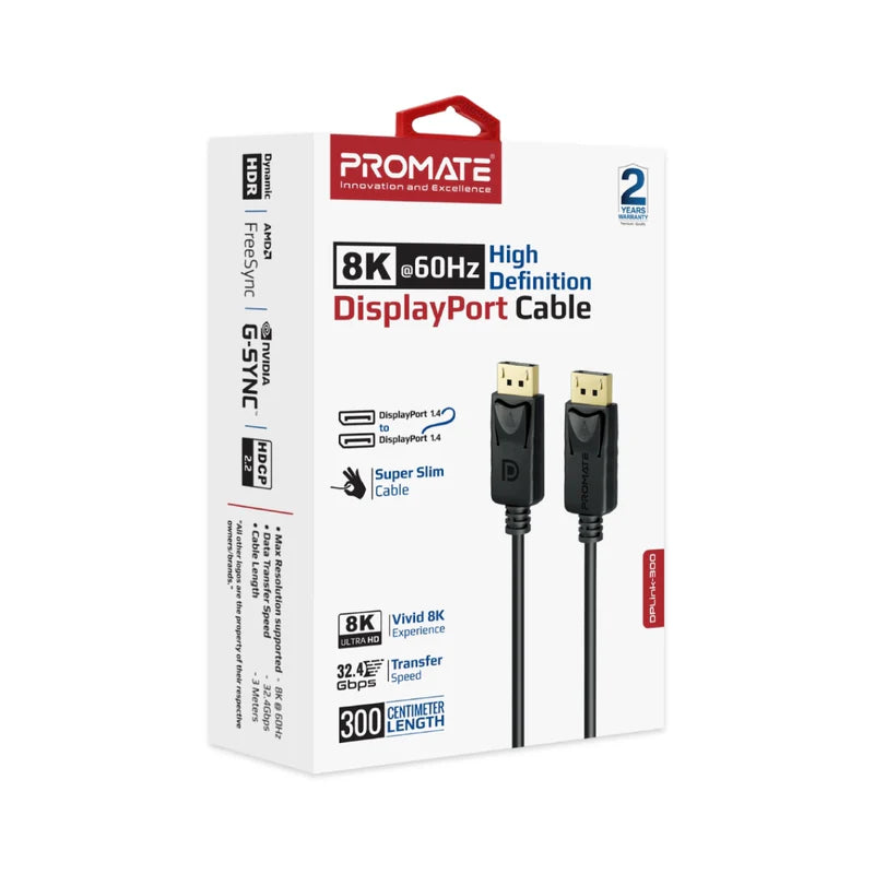 Promate 8K@60Hz High-Definition Displayport Cable 3M
