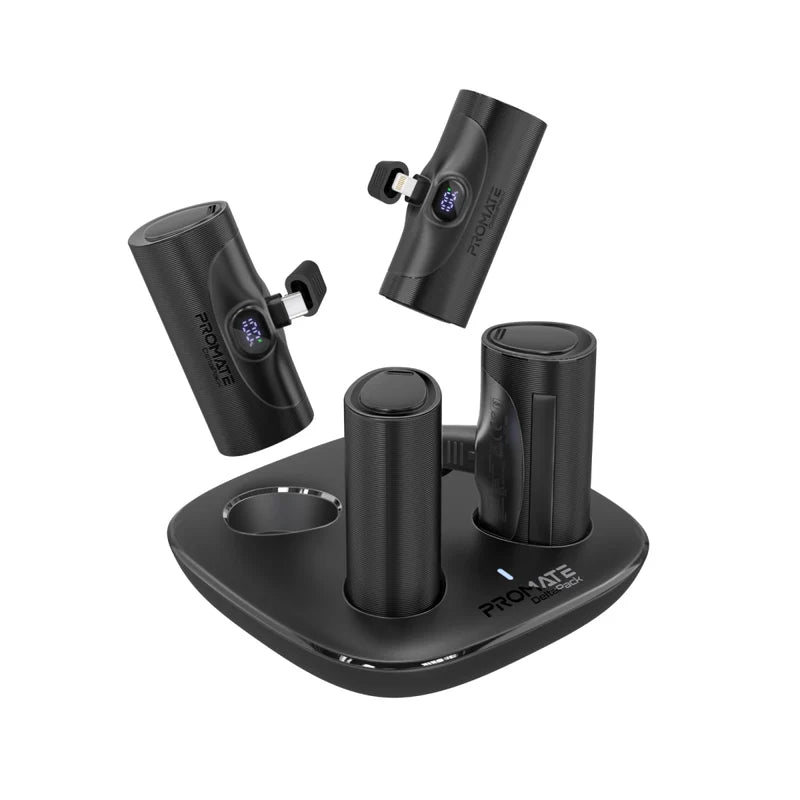 Promate 4-Piece 5000Mah Ultra-Compact Fast Charging Power Bank Kit (20W, Built-In Usb-C and Lightning Connectors)