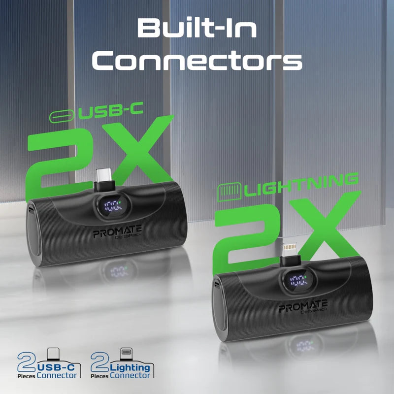 Promate 4-Piece 5000Mah Ultra-Compact Fast Charging Power Bank Kit (20W, Built-In Usb-C and Lightning Connectors)