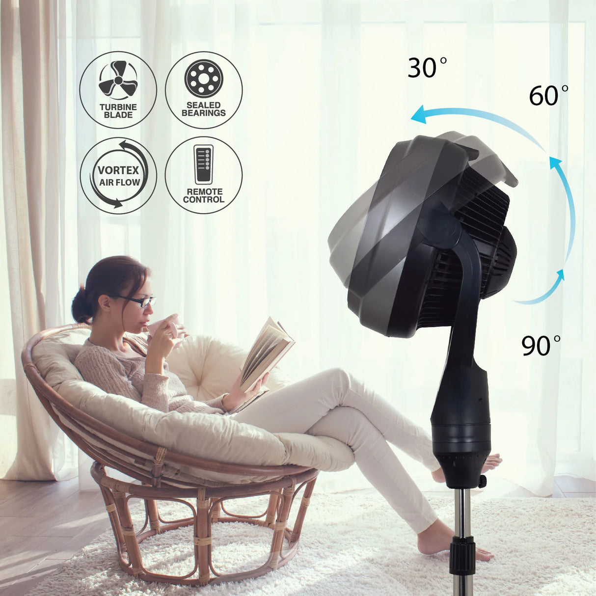 Ifan 12" Stand Fan Circulator With Oscilation & Remote Control, 85W (Desk & Stand Function)