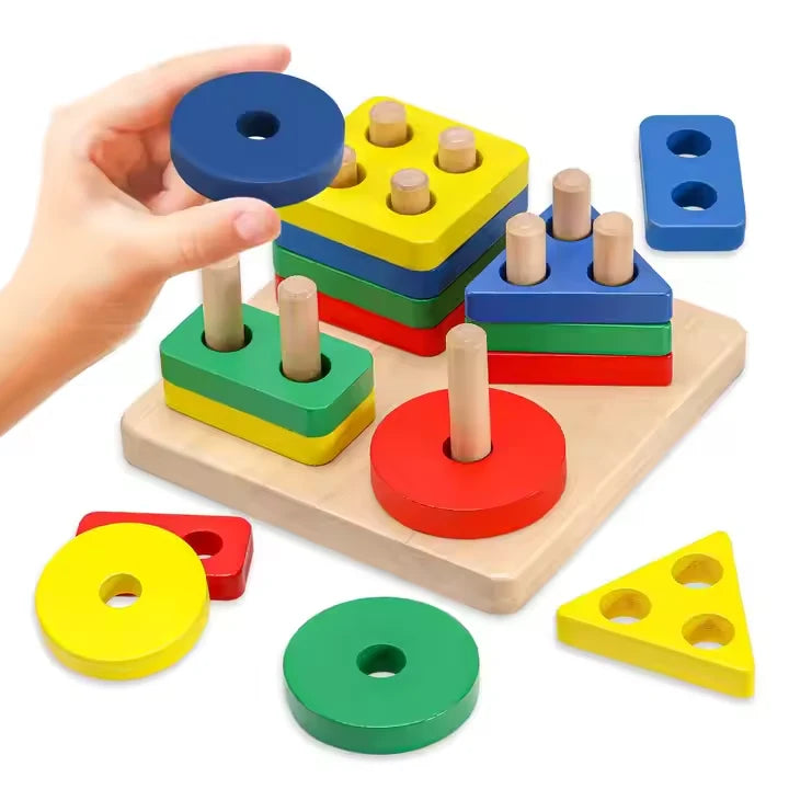 Children's Montessori Wooden Toy (Multi Colored Five Pillars)