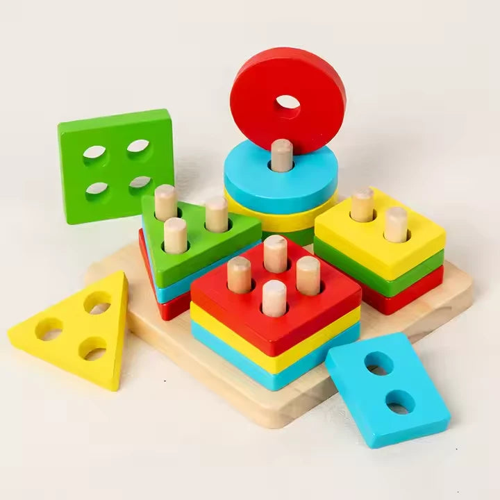 Children's Montessori Wooden Toy (Multi Colored Five Pillars)