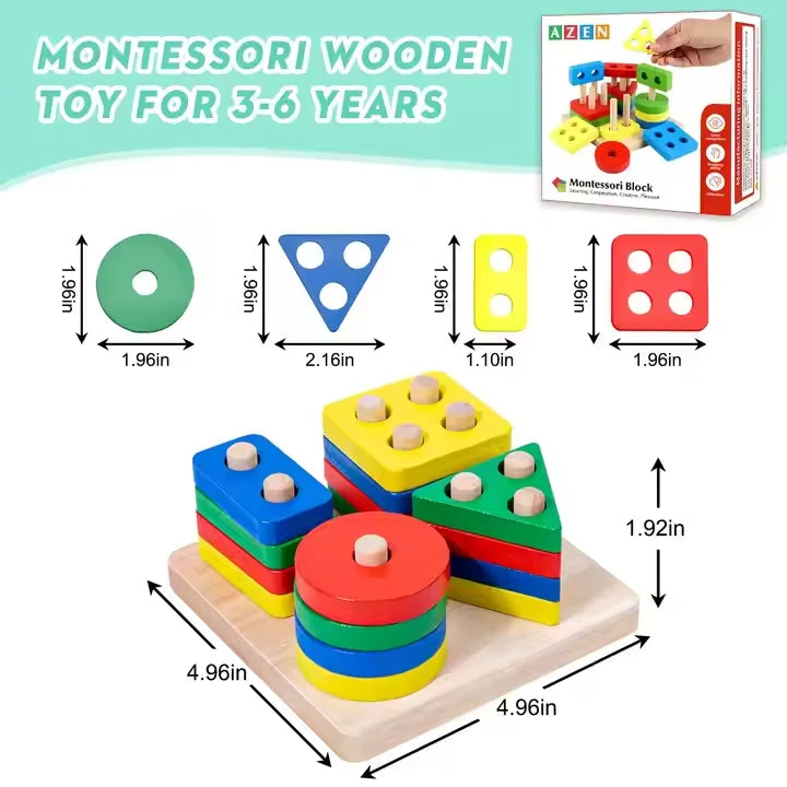 Children's Montessori Wooden Toy (Multi Colored Five Pillars)