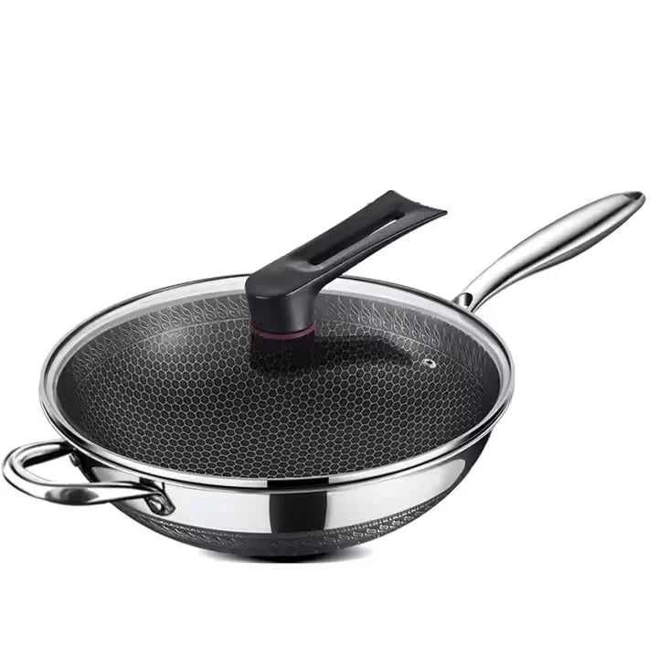 316 Stainless Steel Frying Pan Double Sided 34Cm Single Pot With Ears and Lid