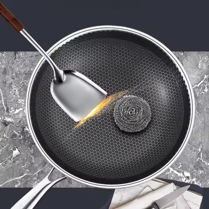 316 Stainless Steel Frying Pan Double Sided 34Cm Single Pot With Ears and Lid