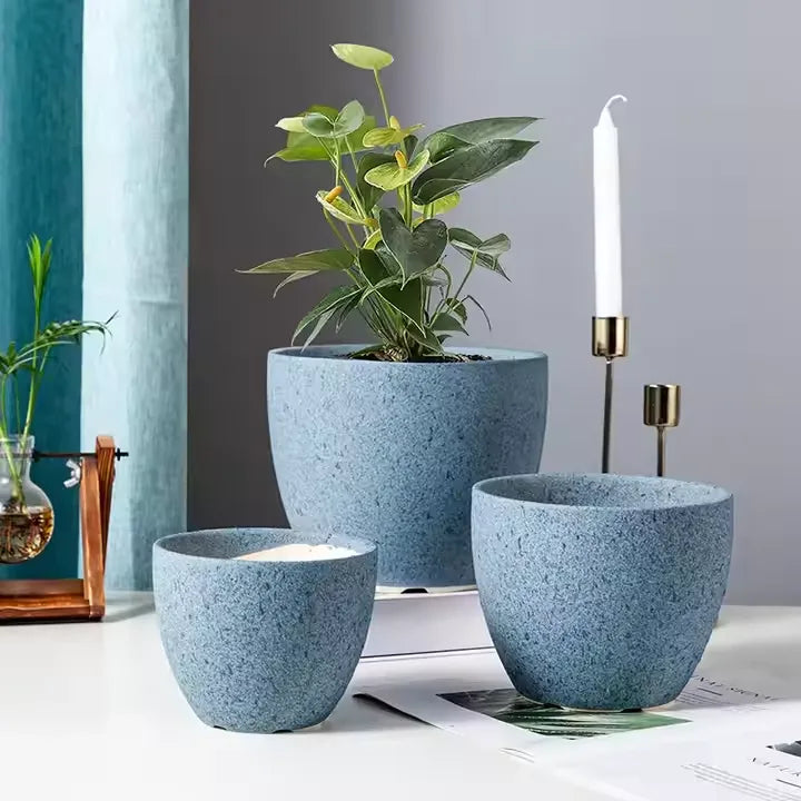 Ceramic Round Nordic Green Plant Pottery Set With Tray