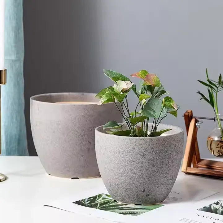 Ceramic Round Nordic Green Plant Pottery Set With Tray