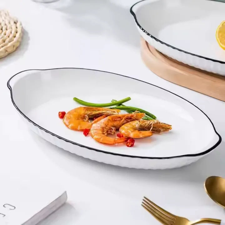 Simple Black Edged Large 12 Inch Double Eared Fish Plate