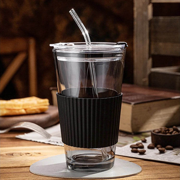 Glass Cup With Lid, Straw, Water Cup
