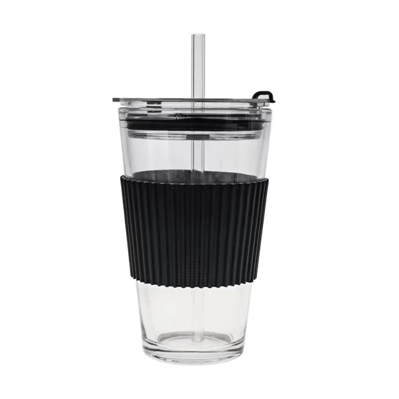 Glass Cup With Lid, Straw, Water Cup