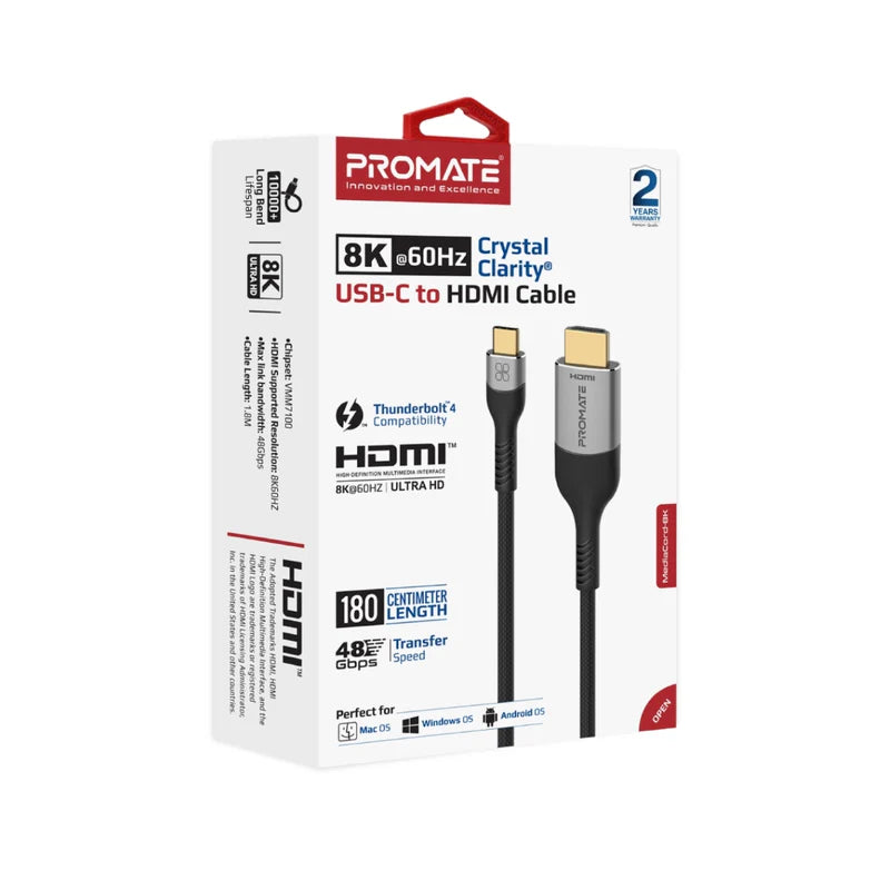 Promate 8K Crystalclarity Usb-C To Hdmi® Cable 180Cm