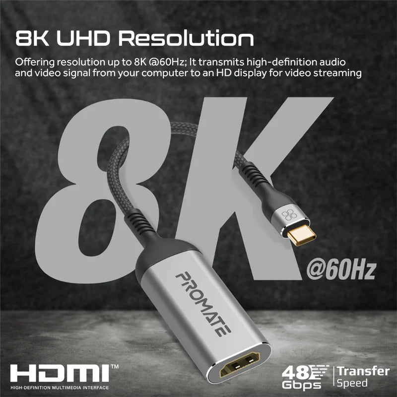 Promate 8K@60Hz Crystalclarity™ Usb-C To Hdmi® Adapter