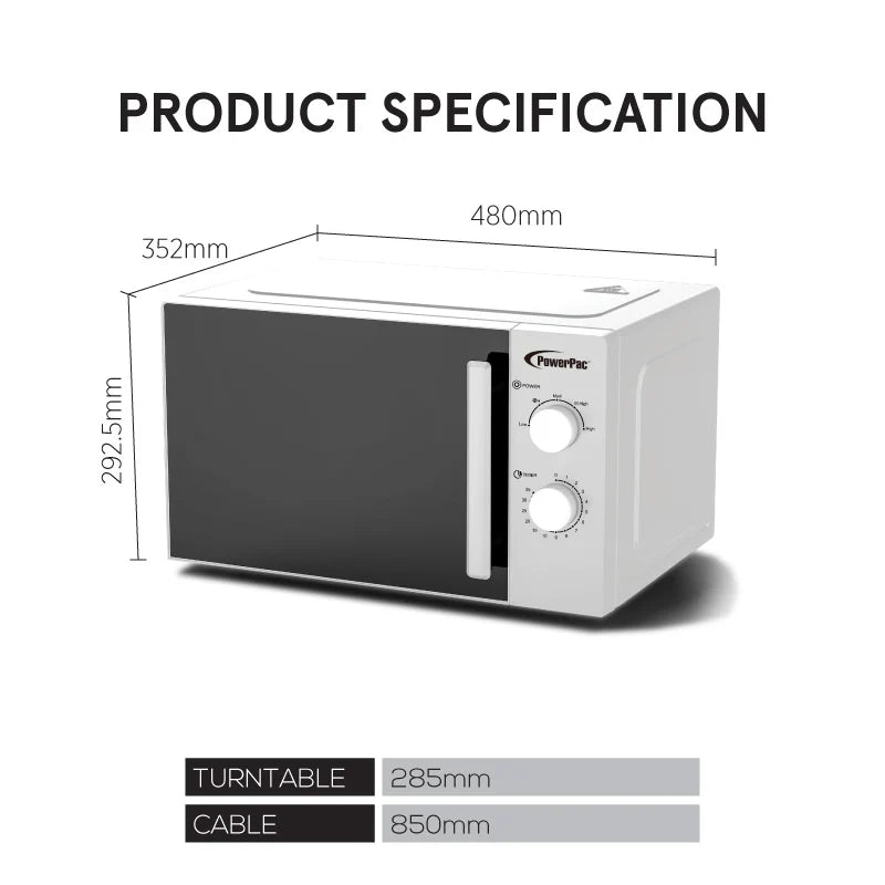 PowerPac Microwave Oven 25L With 4 Power Level and Defrost Function
