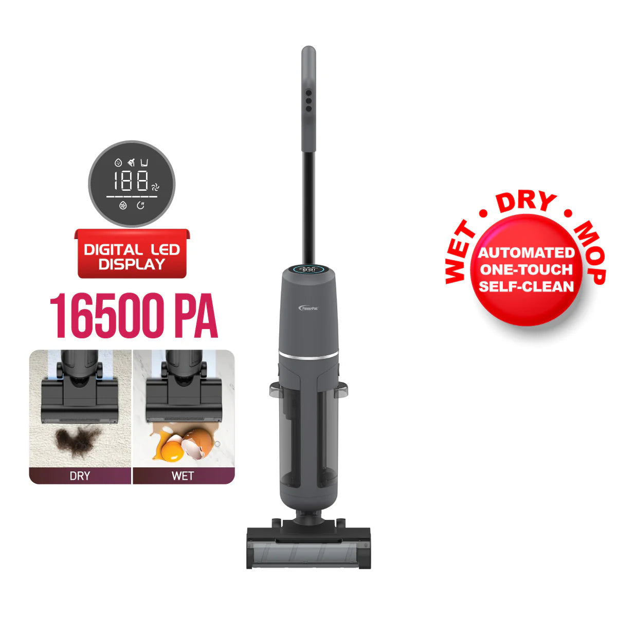 PowerPac Cordless Dry & Wet Stick Vacuum Cleaner, 200W, Capacity 580ML