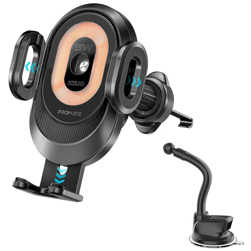 Promate 15W Transparent Auto Clamping Car Wireless Charging Mount