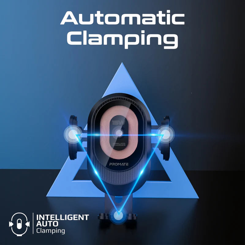 Promate 15W Transparent Auto Clamping Car Wireless Charging Mount