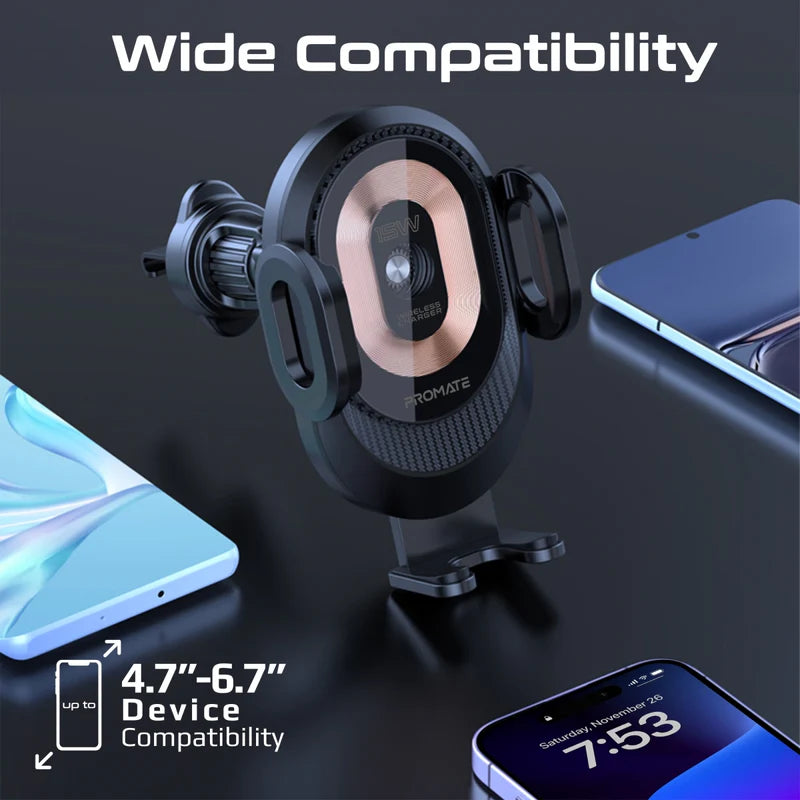 Promate 15W Transparent Auto Clamping Car Wireless Charging Mount