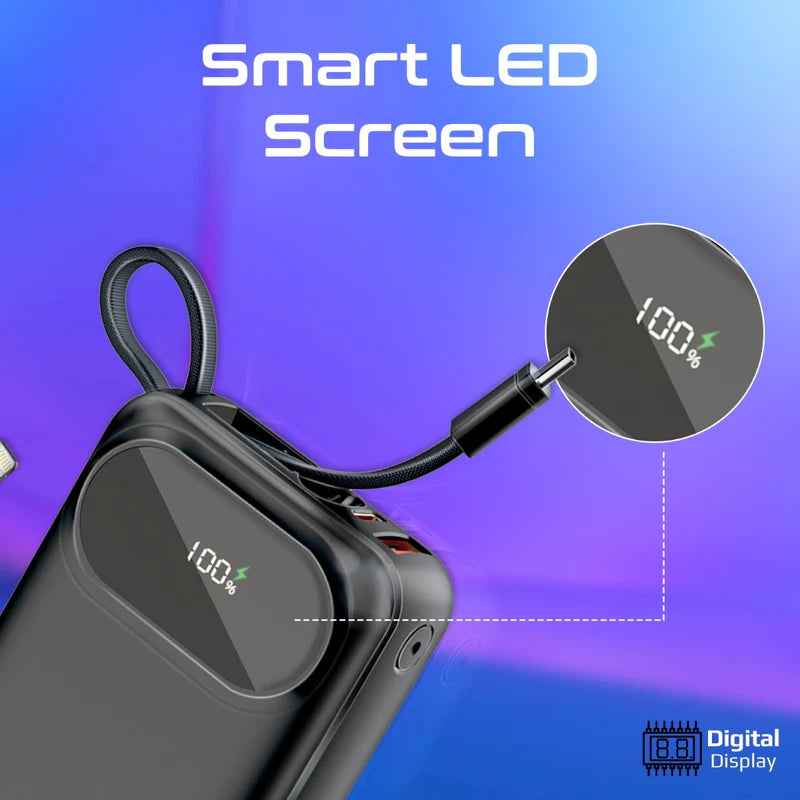 Promate Ultra Compact 35W Superspeed™ Power Bank With Built-In Usb-C & Lightning Cable, Black