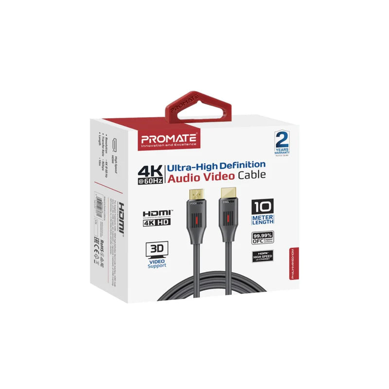 Promate Ultra-High Definition 4K@60Hz Hdmi Audio Video Cable, 10M